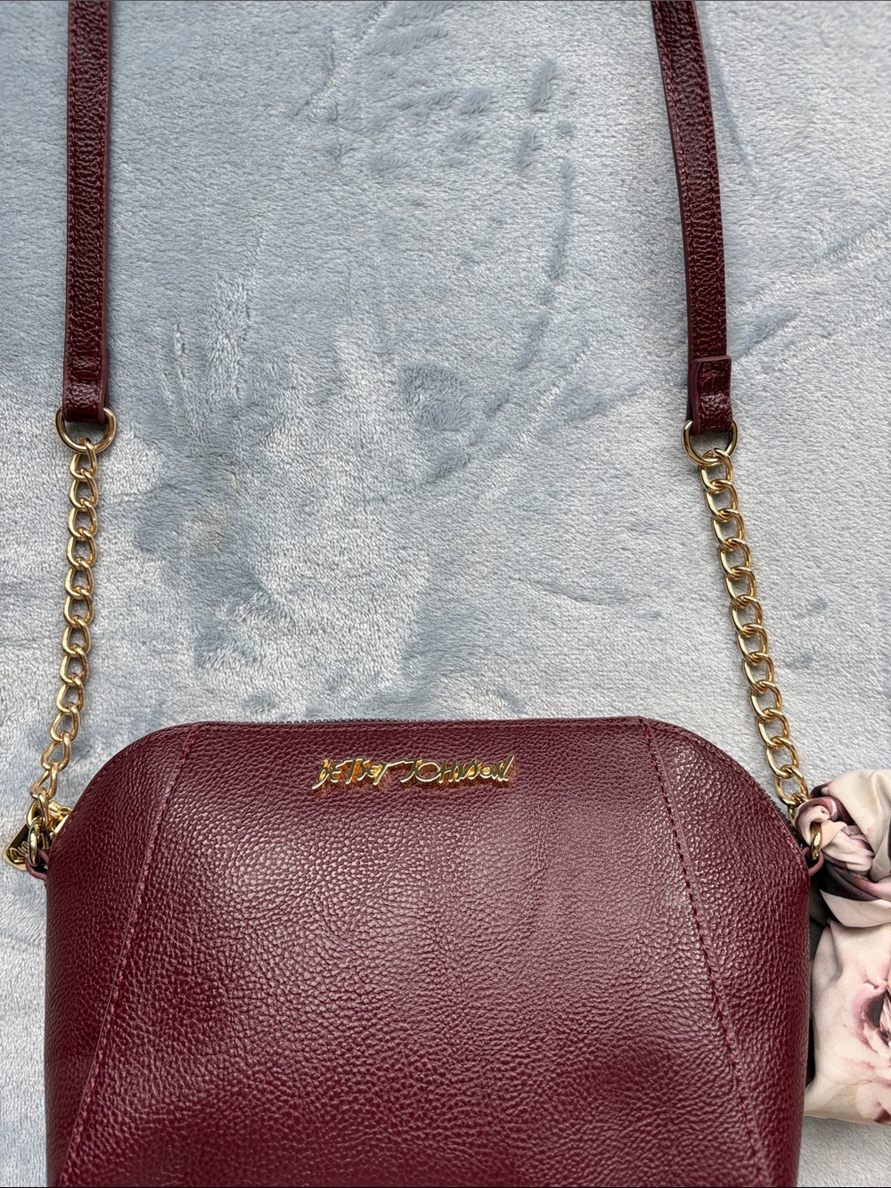 Betsey Johnson Wine Red Crossbody with Floral Scarf Accent - Picture 10 of 16